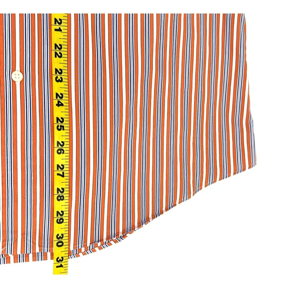 Ralph Lauren Shirt Men's L Custom Fit Long Sleeve Orange Blue Stripe Hong‎ Kong